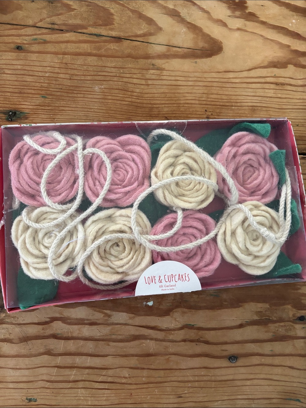 Love & Cupcakes Felt Rose Garland - Pink & Cream Floral Strand
